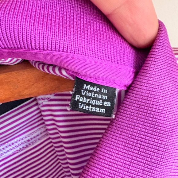 FJ Golf Polo Men's Large Pink White strips lightweight Golf shirt polyester - Picture 4 of 8